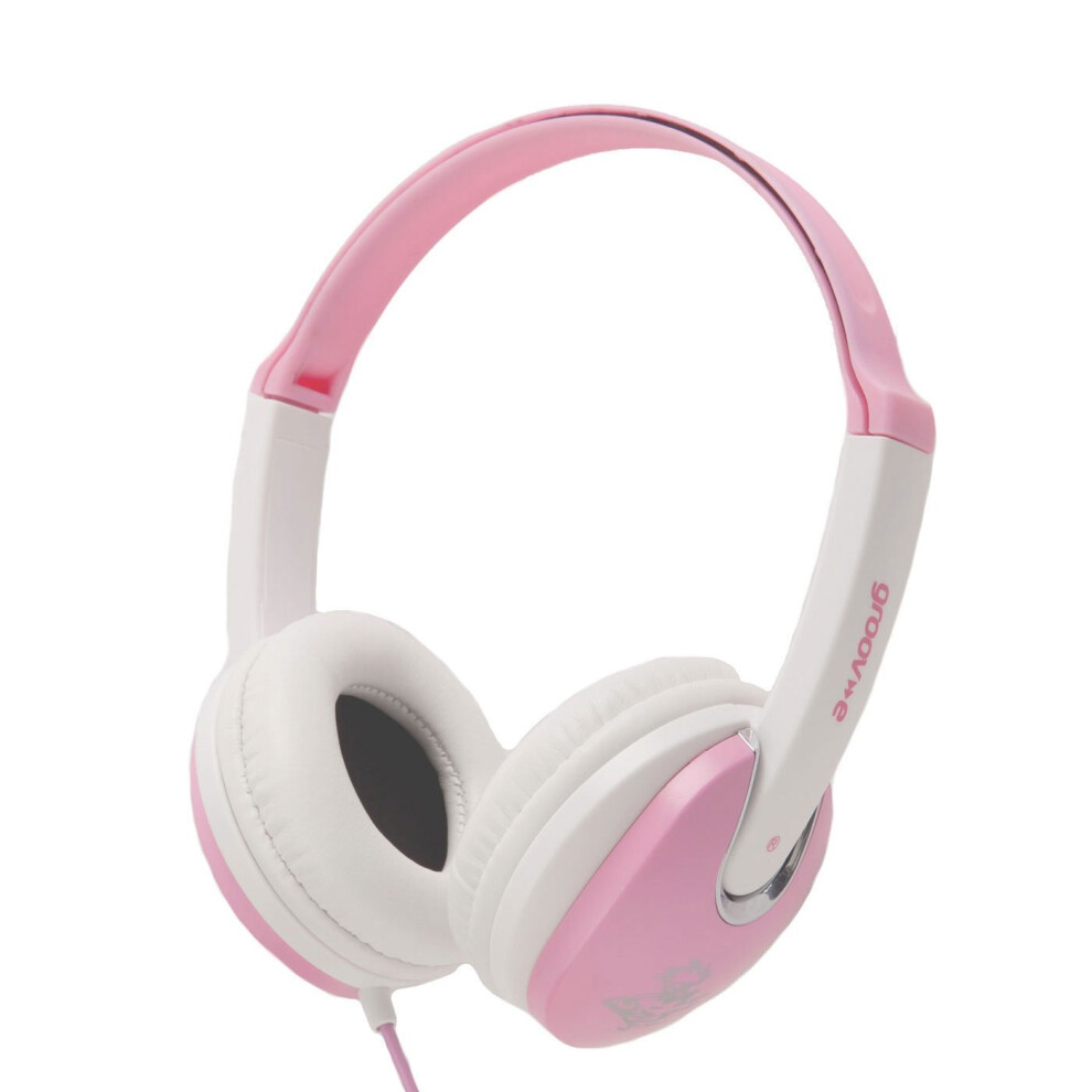 Groov-e Kidz On-Ear DJ Style Headphones  with Adjustable Headband, Soft Ear Pads, 3.5mm Headphone Socket for Smartphones, Tablets & Laptops - Pink