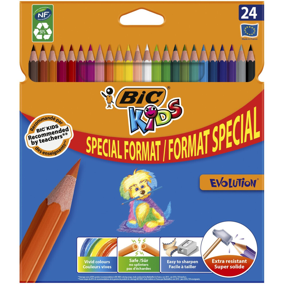 BiC Kids Evolution Ecolutions Colouring Pencils - Multi-Coloured, Value Pack of 18 (Plus 6 Free)