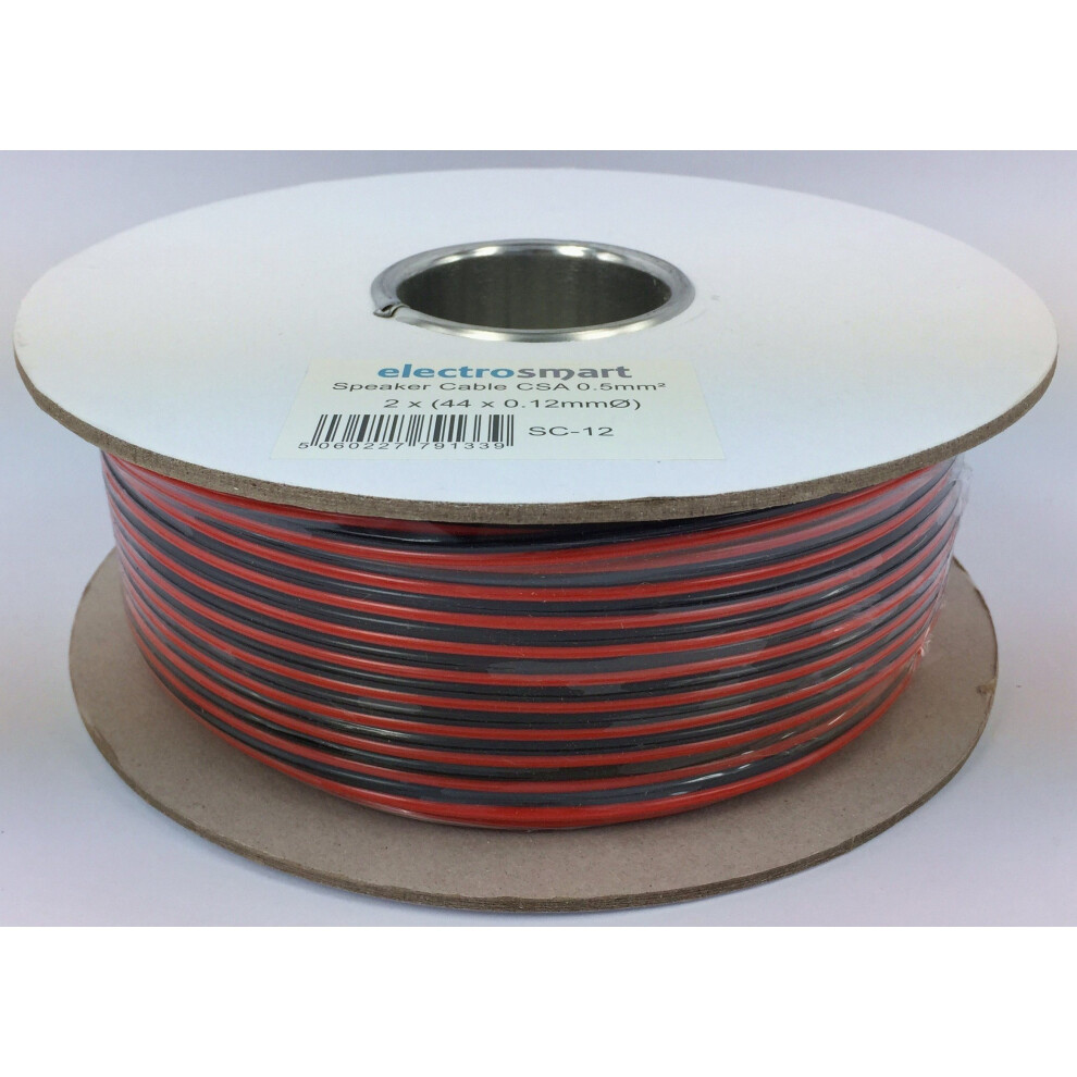 Electrosmart 100M 2 X 0.50Mm Speaker Cable Ideal Car Audio & Home Hifi Red/Black 5060227791339