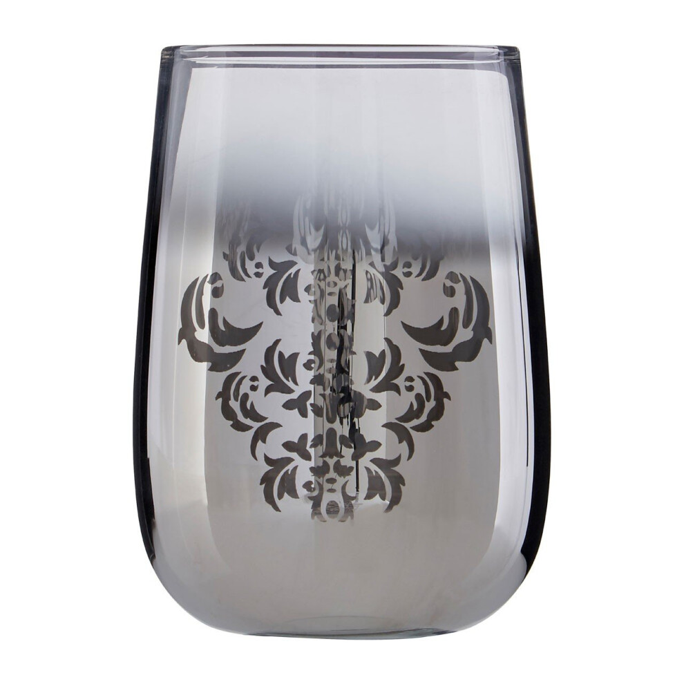 Metallic Silver Finish Elissa Tumbler Decorative Leaf Motifs, 320 ml