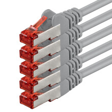 1aTTack 5m CAT6 SSTP Network Patch Cables Set Double Shielded PIMF Twisted Pair with 2 x RJ45 (5 units) - Grey