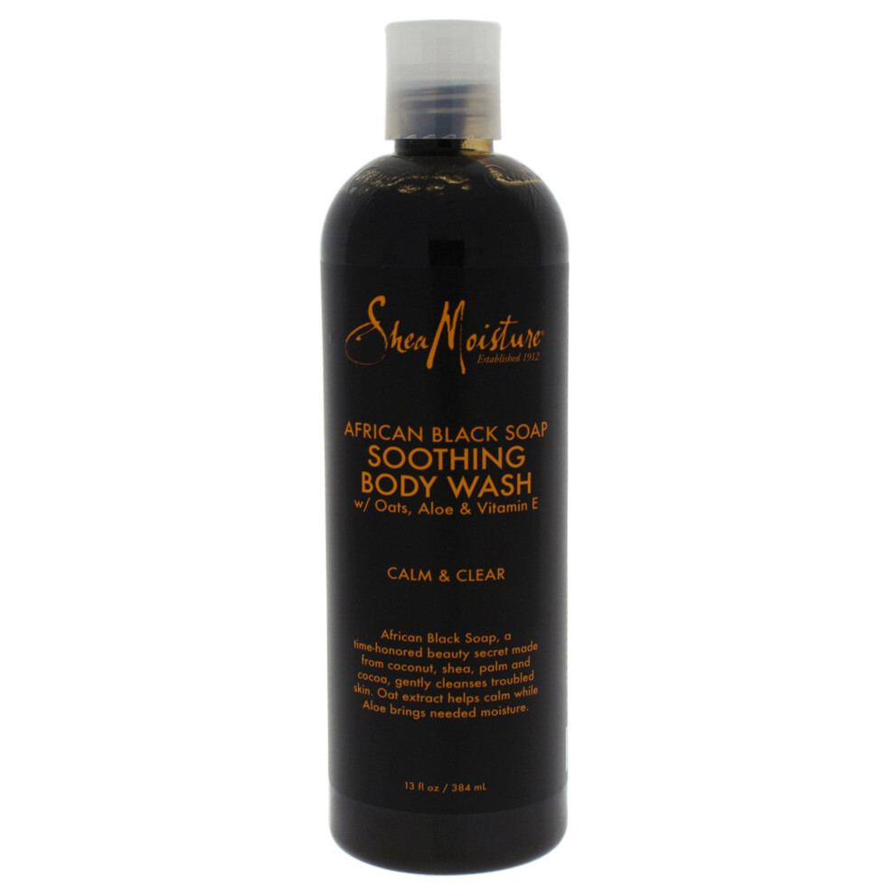 Shea Moisture African Black Soap Body Wash for Unisex, 13 oz - Cleanses, Hydrates & Calms Problem/Oily Skin Daily Use