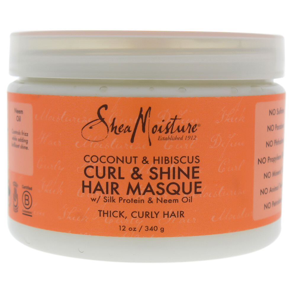 Shea Moisture Coconut And Hibiscus Curl And Shine Hair Masque By For Unisex - 12 Oz Masque