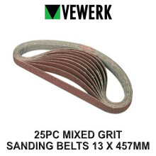 VEWERK 25 Mixed Grit Sanding Belts 13mm x 457mm 60 80 100 120 Grit