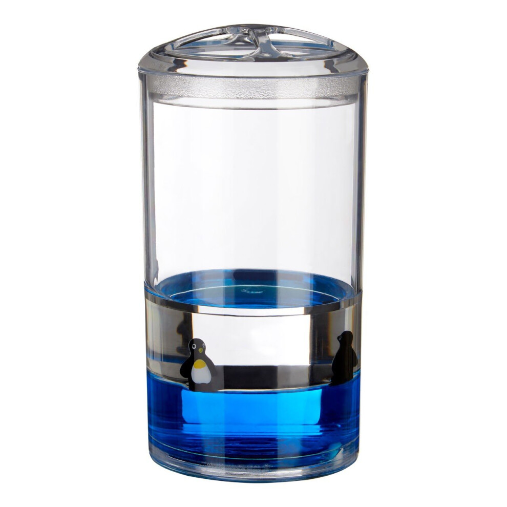Acrylic Toothbrush Holder Floating Penguin Feature, Clear/Blue