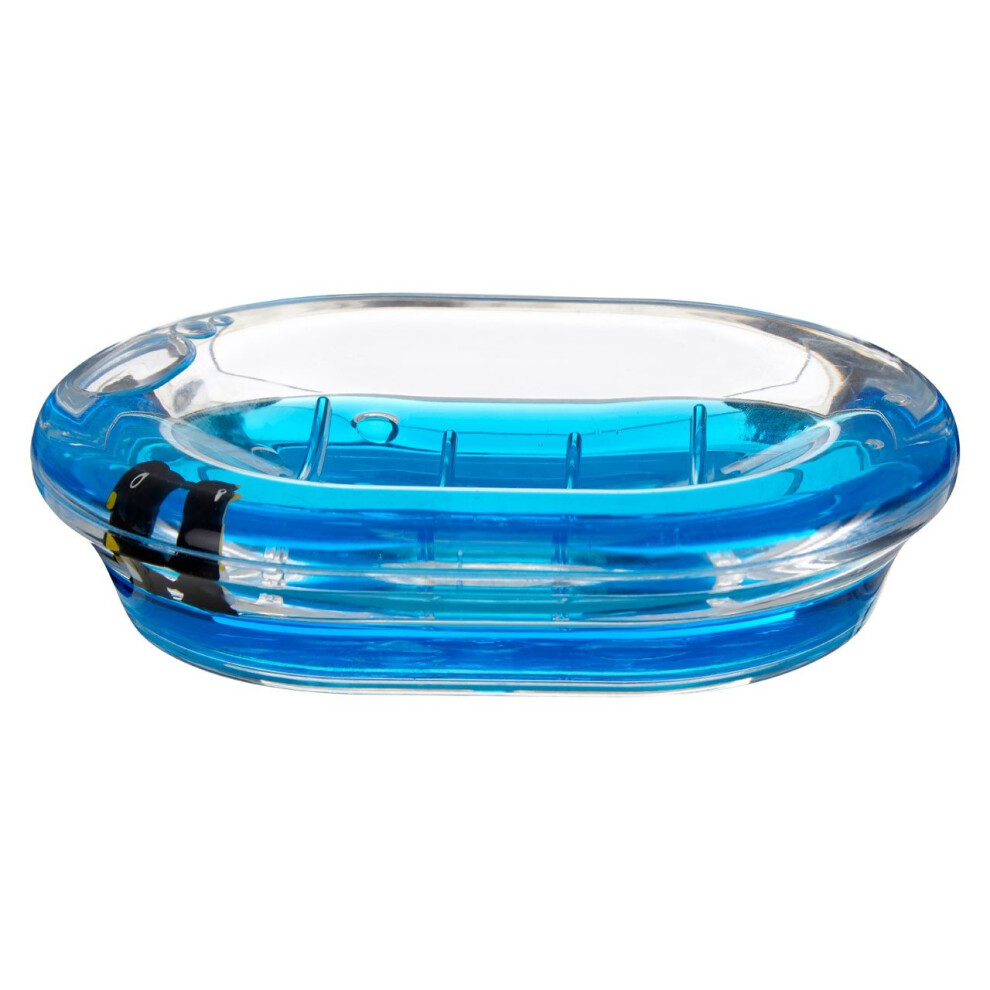 Premier Housewares Acrylic Soap Dish Floating Penguin Theme, Clear / Blue
