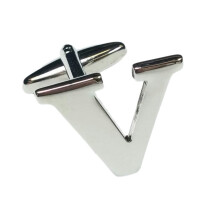 (Letter V) Mix And Match Silver Alphabet Letter Cufflinks Sold Individually So You Can Choose Custom Letters - Please Purchase 2 Cufflinks To Complete A Pair