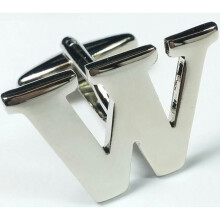 (Letter W) Mix And Match Silver Alphabet Letter Cufflinks Sold Individually So You Can Choose Custom Letters - Please Purchase 2 Cufflinks To Complete A Pair