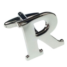 (Letter R) Mix And Match Silver Alphabet Letter Cufflinks Sold Individually So You Can Choose Custom Letters - Please Purchase 2 Cufflinks To Complete A Pair