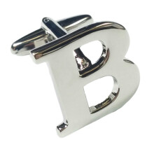 (Letter B) Mix And Match Silver Alphabet Letter Cufflinks Sold Individually So You Can Choose Custom Letters - Please Purchase 2 Cufflinks To Complete A Pair