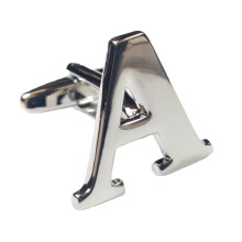 (Letter A) Mix And Match Silver Alphabet Letter Cufflinks Sold Individually So You Can Choose Custom Letters - Please Purchase 2 Cufflinks To Complete A Pair
