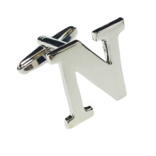 (Letter N) Mix And Match Silver Alphabet Letter Cufflinks Sold Individually So You Can Choose Custom Letters - Please Purchase 2 Cufflinks To Complete A Pair