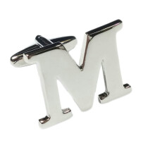 (Letter M) Mix And Match Silver Alphabet Letter Cufflinks Sold Individually So You Can Choose Custom Letters - Please Purchase 2 Cufflinks To Complete A Pair