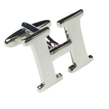 (Letter H) Mix And Match Silver Alphabet Letter Cufflinks Sold Individually So You Can Choose Custom Letters - Please Purchase 2 Cufflinks To Complete A Pair