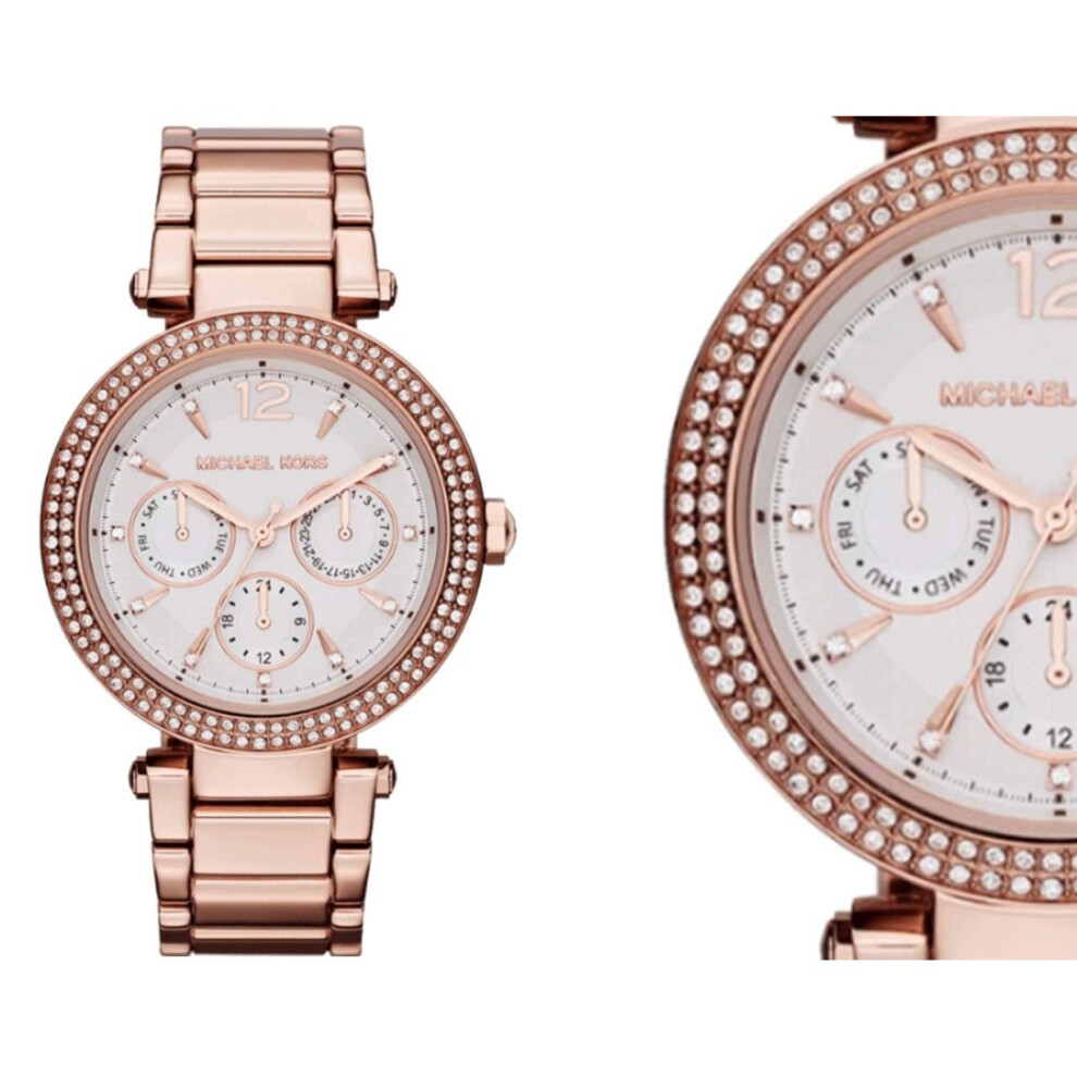 Michael Kors Parker MK5781 Gold Tone Ladies' Watch with Two-Row Stone Bezel, Day-Date, 40mm