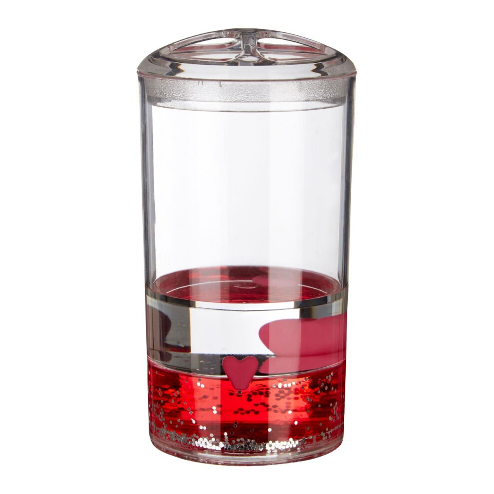 Acrylic Toothbrush Holder Floating Hearts Theme, Clear/Red