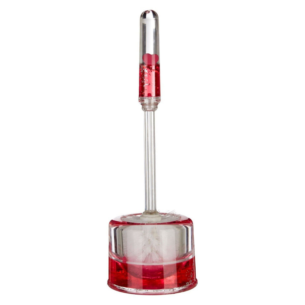 Acrylic Toilet Brush & Holder Floating Heart Theme, Clear/Red
