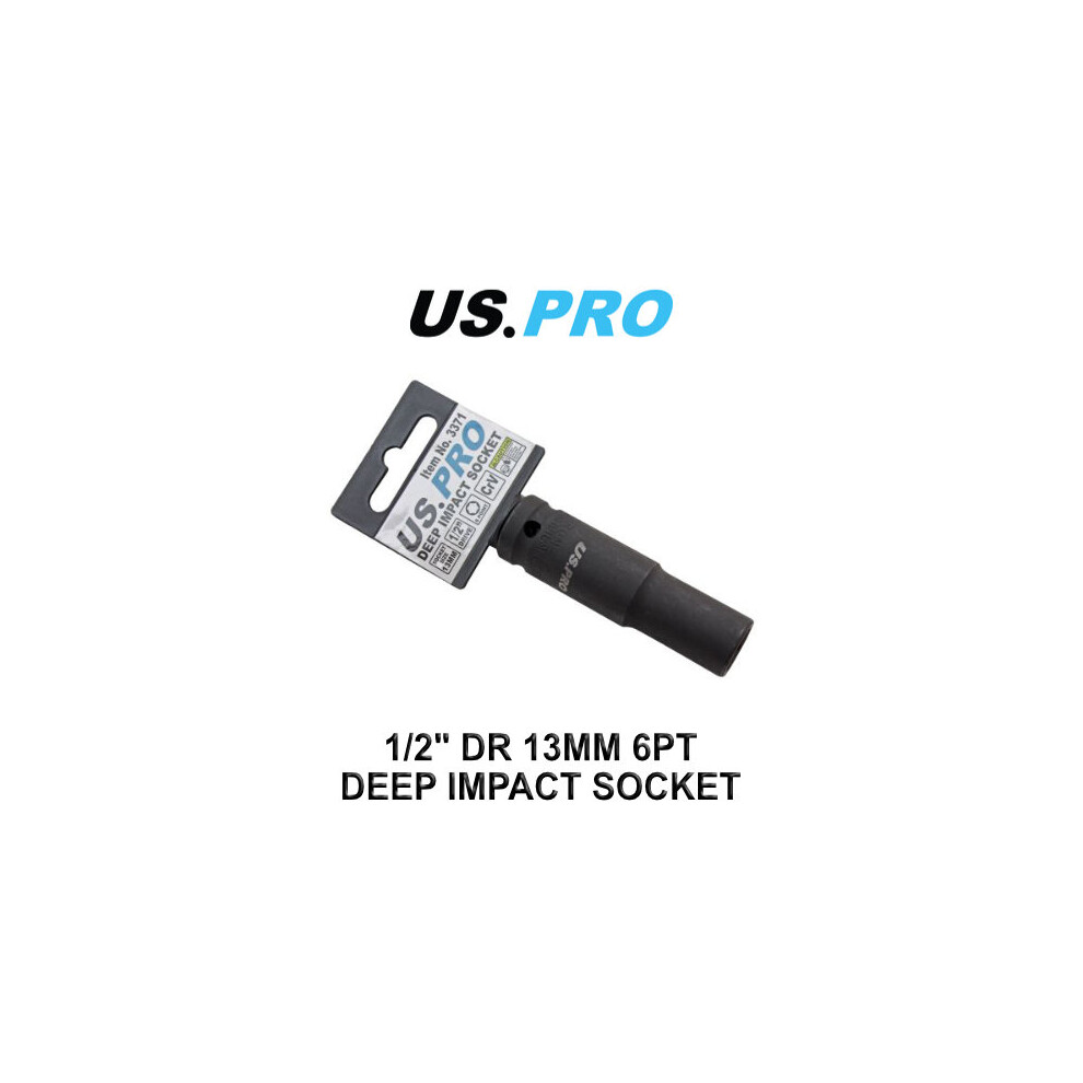 US PRO Single 1/2" DR 13MM 6PT Deep Impact Socket 3371