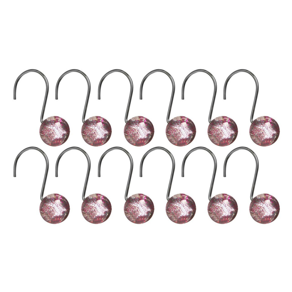 Set of 12 Chic Hot Pink  Diamante Design Shower Curtain Hooks