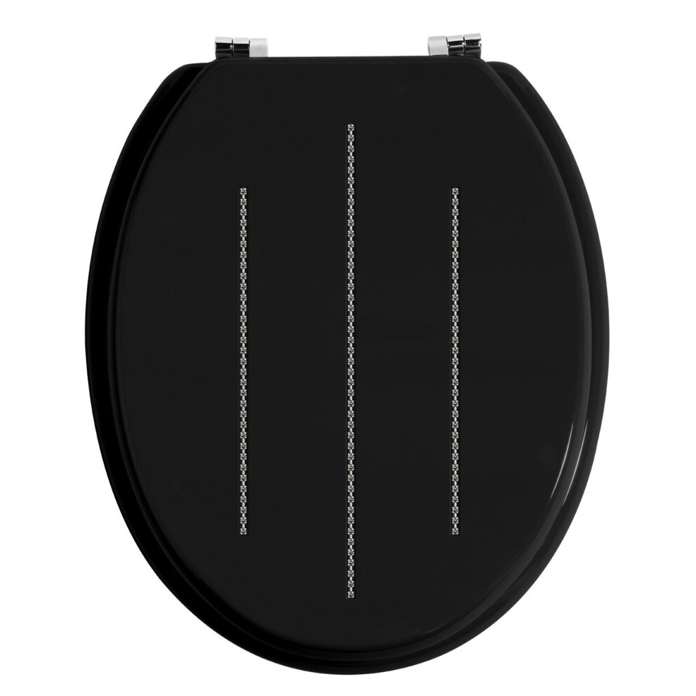 Diamante Detail Toilet Seat with Zinc Alloy Fittings - Black, Soft-Close, Easy Fit PF-1604097