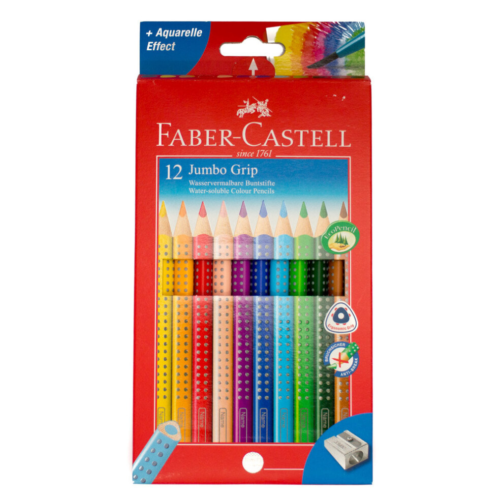 Faber-Castell 12 Jumbo Grip Colour Pencils & Sharpener