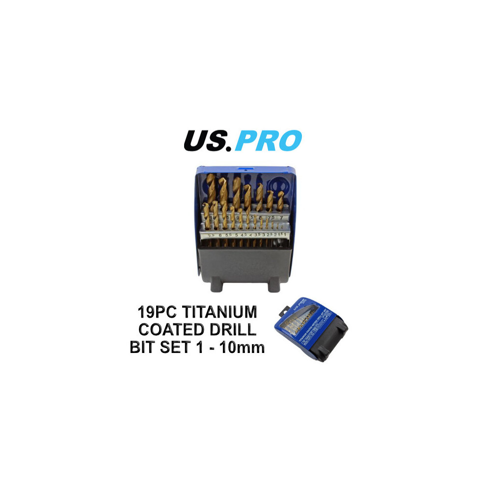 US PRO 19pc HSS Titanium Coated Metric Drill Bit Set 1 - 10mm 2410