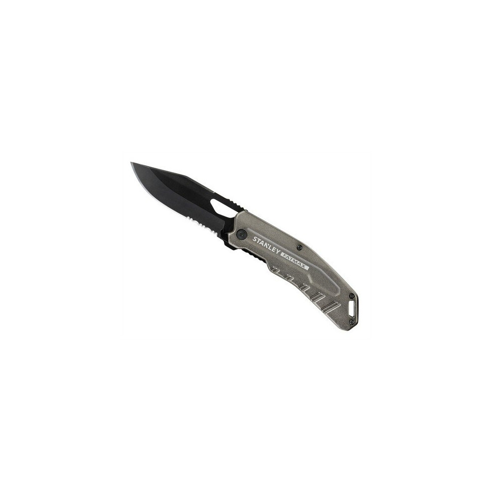 Stanley FatMax Premium Pocket Knife FMHT0-10312| Stainless Steel Blade (Serrated + Straight), Aluminum Handle, Tether Loop, Bottle Opener - STA010312