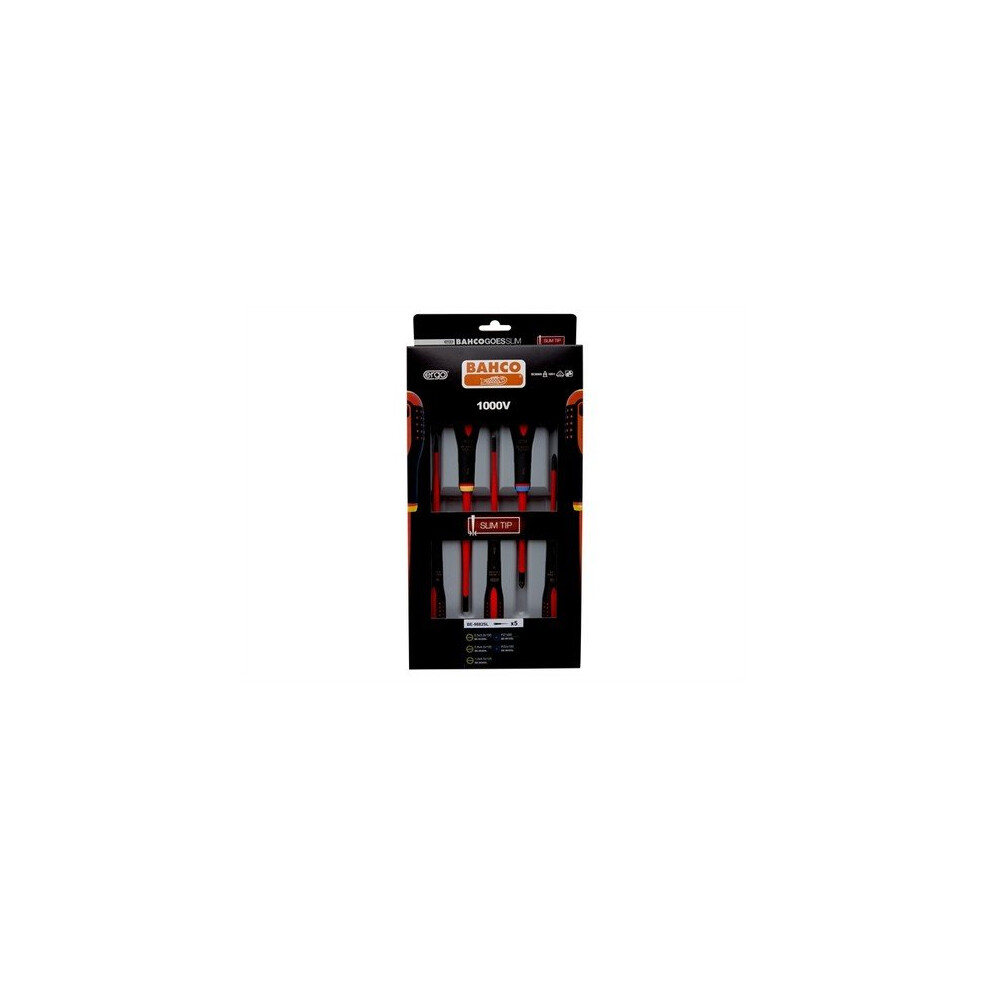 Bahco BE-9882SL SLIM ERGO Insulated Screwdriver SL/PZ Set 5 Piece