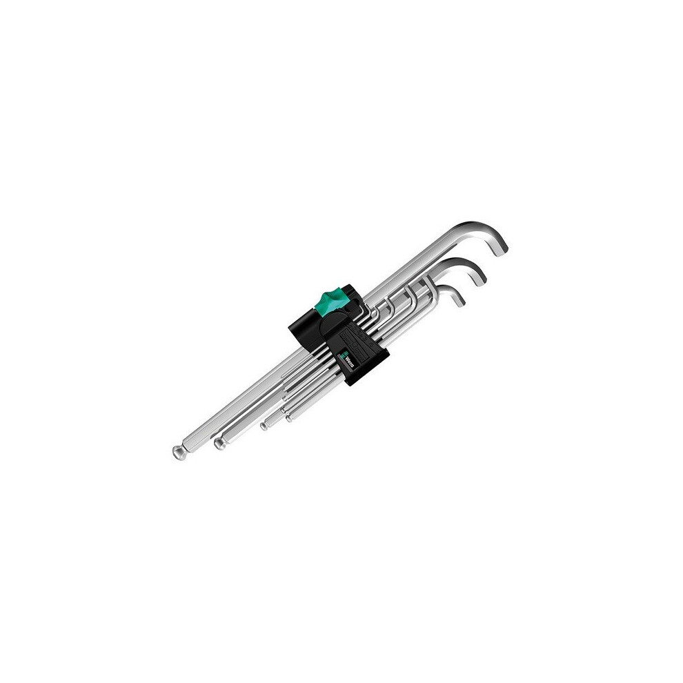 Wera 073594 Hex-Plus Shallow Ball-End Allen Key Set, 9pc (1.5-10mm), Chrome Plated, 20% More Torque