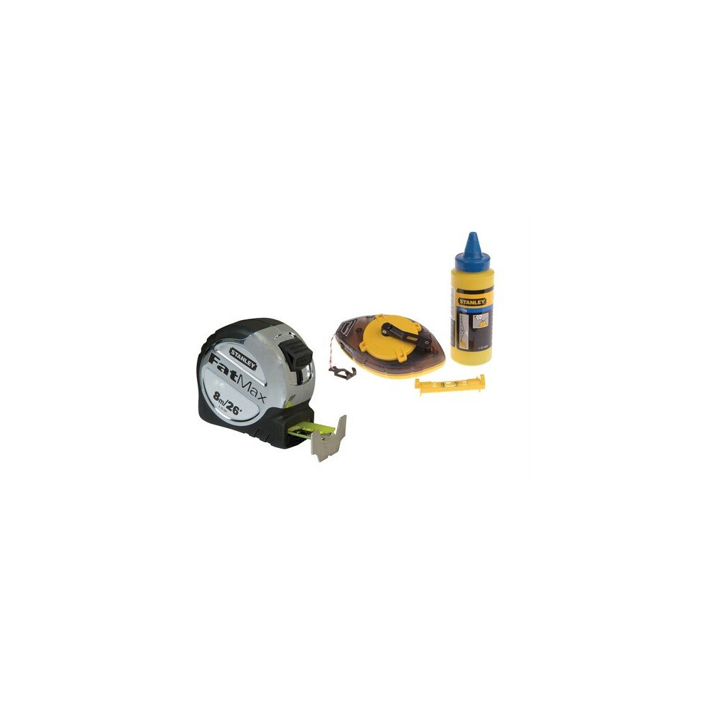 Stanley Tools 5-33-891 + 0-47-465 FatMax Tape Measure + Chalk Line Set 8m/26ft Width 32mm