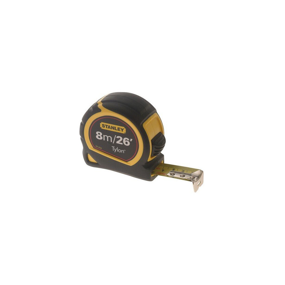 Stanley STA030656N Tylon Pocket Tape 8m/26ft, 25mm Wide - Tru-Zero Hook, Corrosion-Resistant Blade, Carded