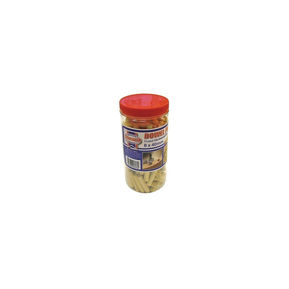 Faithfull Faidow8150t Wood Dowels Fluted 40 X 8Mm (Tub 150) 5023969262789