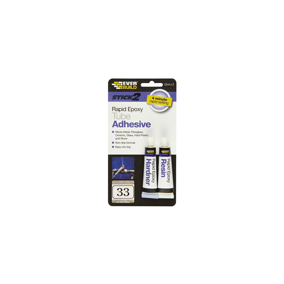 Everbuild Stick 2 Rapid Epoxy Tube 2 Part Adhesive 2 x 12ml Tubes