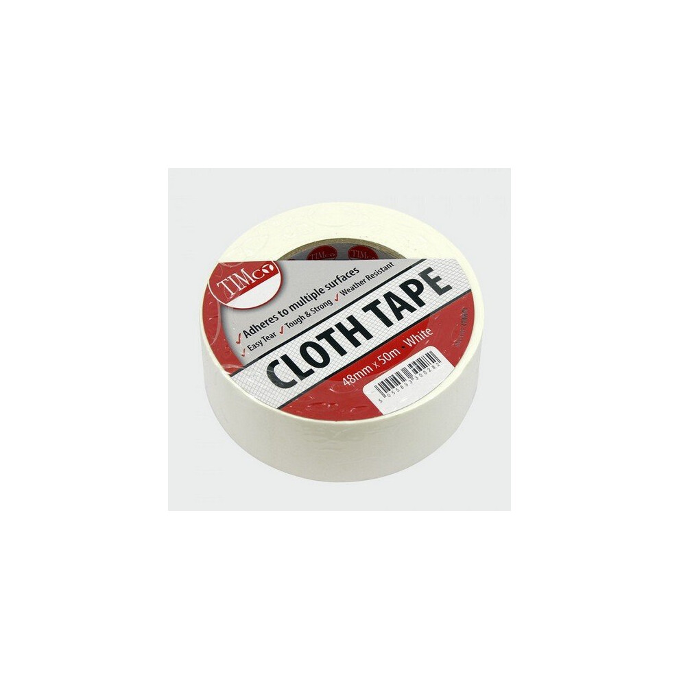 TIMco CTWHITE Cloth Tape White 50m x 48mm