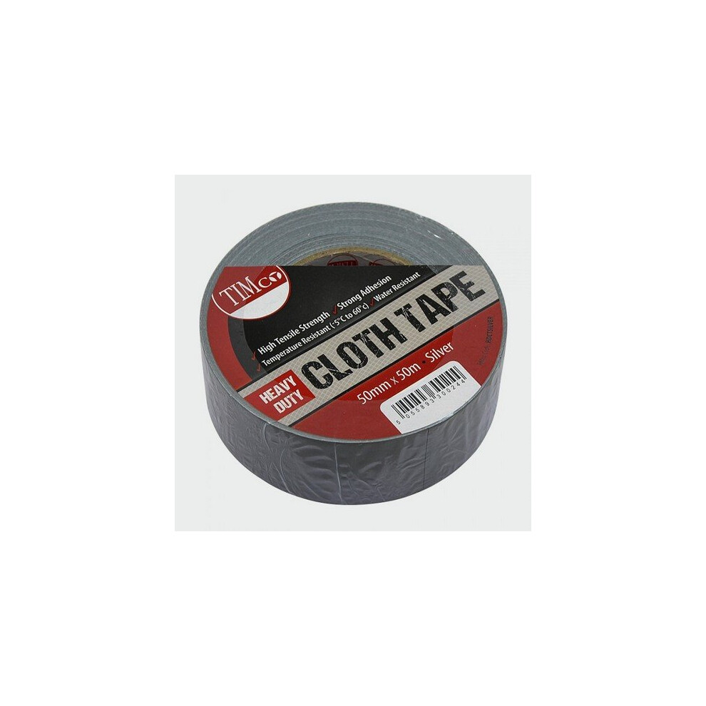 TIMco HDCTSILVER Heavy Duty Cloth Tape Silver 50m x 50mm