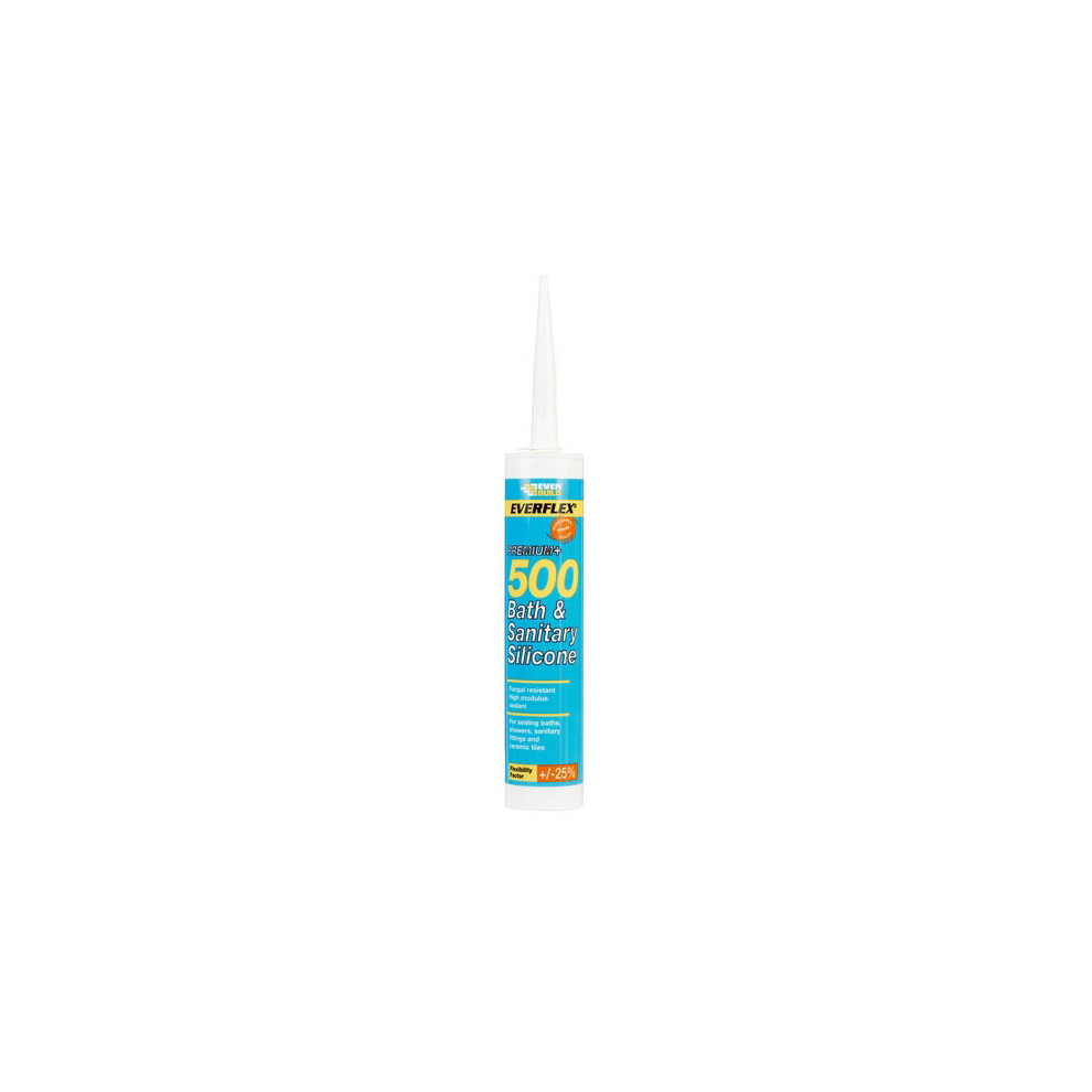 Everbuild Everflex Premium+ 500 Bath & Sanitary Silicone Sealant - White, 295ml