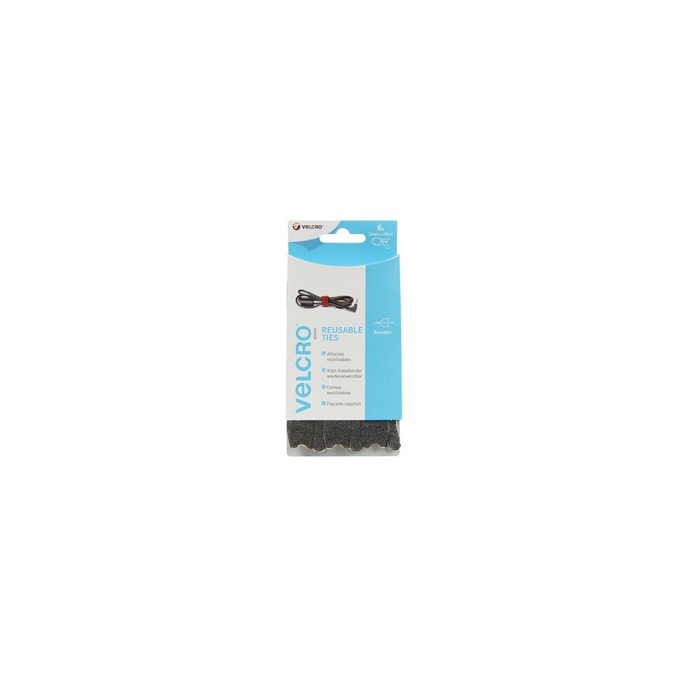 VELCRO Brand 60388 ONE-WRAP Reusable Ties 12mm x 20cm Black Pack of 6
