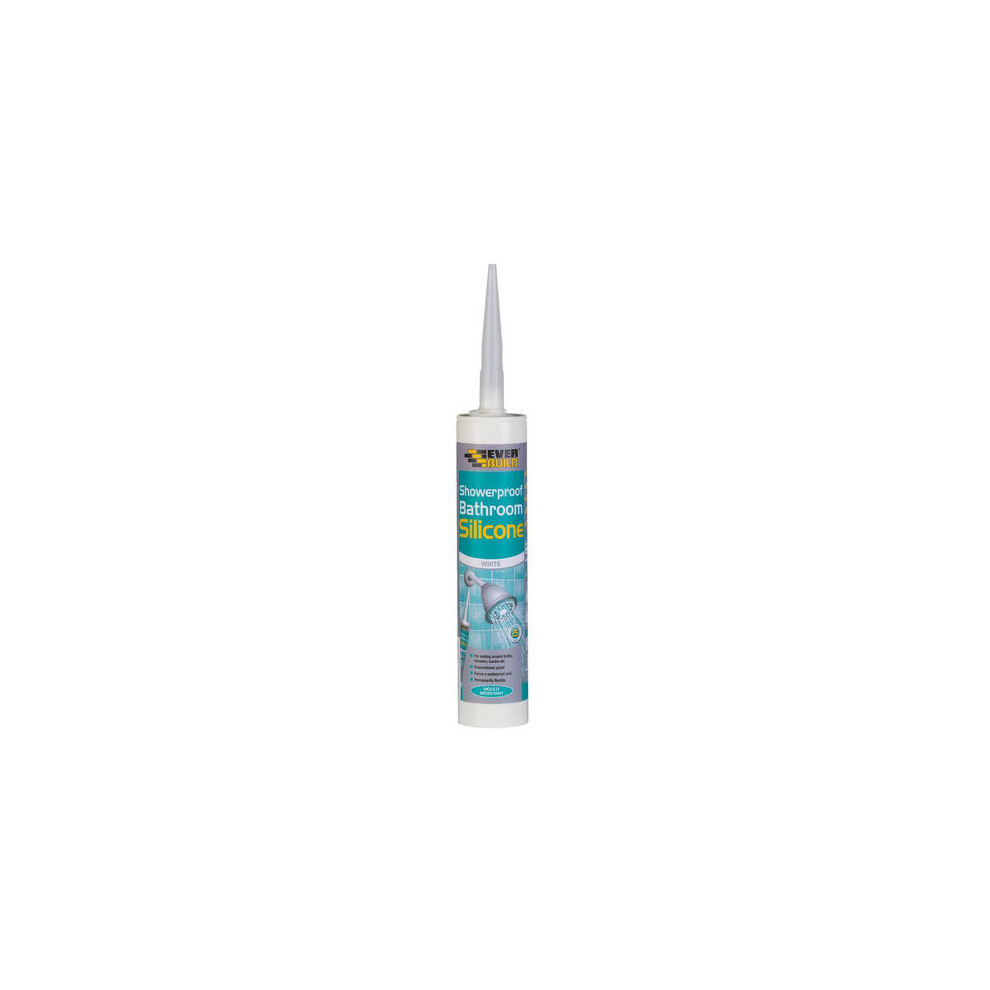 EVERBUILD SHOWERPROOF BATHROOM SILICONE, WHITE, 280ml (ANTI FUNGAL)