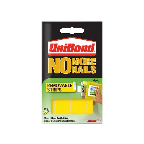 No More Nails Removable Adhesive Strips 20x40mm Yellow (Pack of 10)