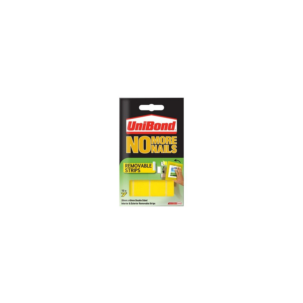 No More Nails Removable Adhesive Strips 20x40mm Yellow (Pack of 10)