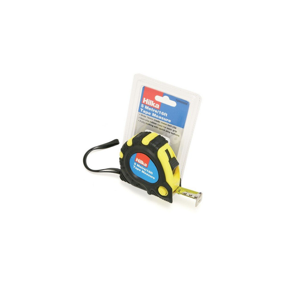 Hilka 75950005 Tape Measure 5m 19mm Wide Blade With Non Slip Rubber Case