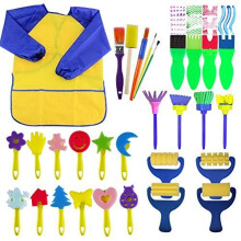 EVNEED Paint Sponges for Kids,29 pcs of fun Paint Brushes for Toddlers. Coming with sponge brush,flower pattern brush,Brush set,long sleeve...