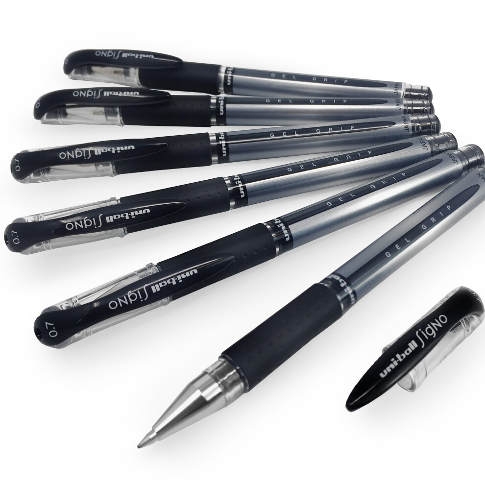 Uni-Ball UM-151S Signo Gel Grip Rollerball Pen â 0.7mm â Black â Pack of 6