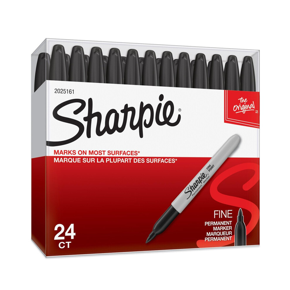 Sharpie Permanent Markers, Fine Point, Black, Box Of 24