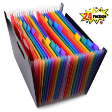 24 Pockets High Capacity Multicolour Expanding File Organiser Folder Portable Concertina Files Plastic Letter Size Business Document Wallet