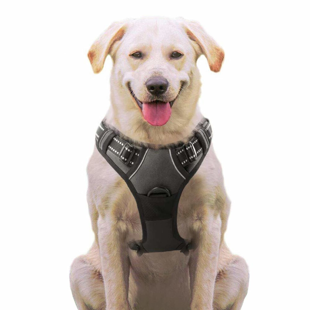 No Pull Dog Harness Large Black Front Clip Vest Harness Dog Car Harnessses with Handle Puppy Chest Padded Adjustable Reflective Breathable Mesh. on OnBuy