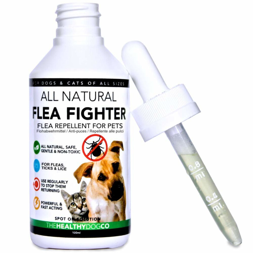 All Natural Flea Fighter for Dogs & Cats | Powerful Repellent for Fleas Ticks & Lice | The Best Solution For The Healthy Treatment of Pets | 1 Year...