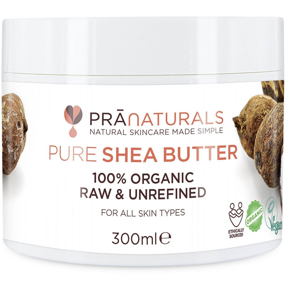 PraNaturals 100% Organic Shea Butter 300ml, Raw Unrefined Extra Virgin A Grade African Pure Ivory All-Natural, Smooth Shea Nut Lip Balm Body Butter...