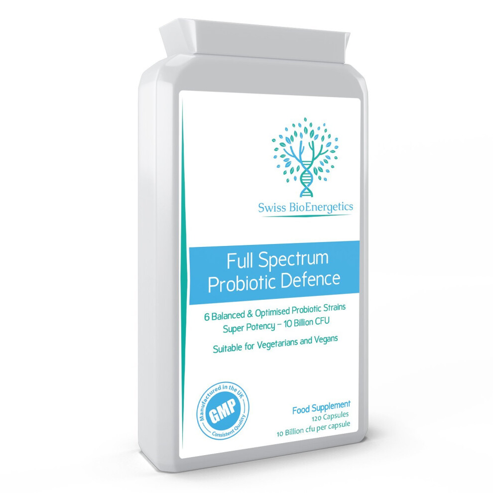 Swiss-Bioenergetics Full Spectrum Probiotic Defence - 120 Capsules - High Strength 10 Billion Live Cfu Multi-Strain Probiotic + Prebiotic Formula - Latest Drcaps...