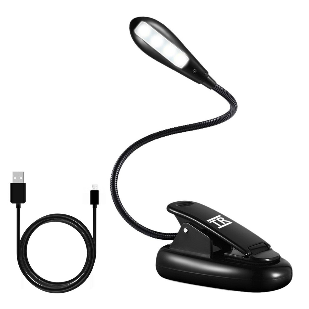 TechRise LED Book Light, Clip on Reading Light, Eye-friendly 4 LEDs 2- level Brightness USB Rechargeable and Flexible LED Reading Light Book Lamp...